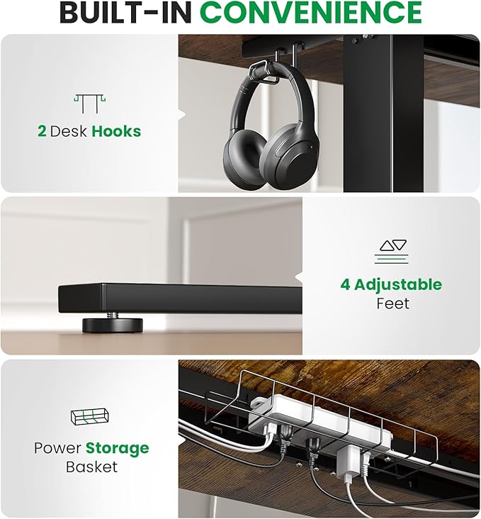 Electric Standing Desk Adjustable - 63x30 Inch Sit Stand Desk with 1 Inch Thick Tabletop, Double Beam Frame, 3 Memory Height Adjustment, Cable Management for Home Office