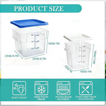 Lallisa 4 Pcs 8 Qt and 4 Qt Clear Food Storage Containers with Lids, Handles and Scales, Commercial Grade Square Containers Polycarbonate Air Tight for Home Storage Kitchen Restaurant (White, Blue)