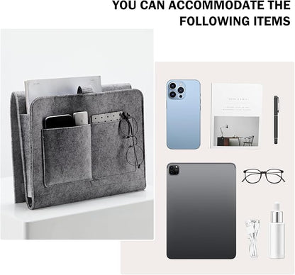 YOUDENOVA Bedside Caddy, Bedside Organizer for Dorm Room, Bunk Bed, Grey