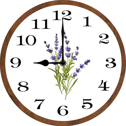 Lavender Wall Clock 10 Inch Silent Non Ticking Battery Operated Wooden Modern Office Simple Minimalist Clock Decorative for Kitchen Home Bathroom Living Room