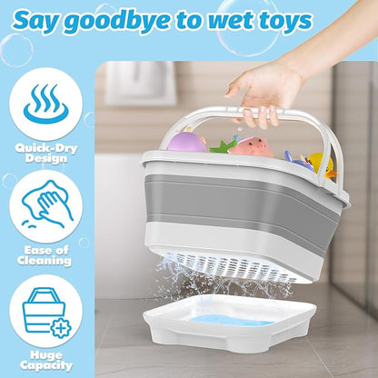 Anivia Foldable-Bath-Toy-Storage-Organizer, Bath Toy Holder with Base, Quick-Drain-Drying Bathtub Toy Storage/Basket, Stand Up Bathroom Shower Toys Holder for Kids - Gray