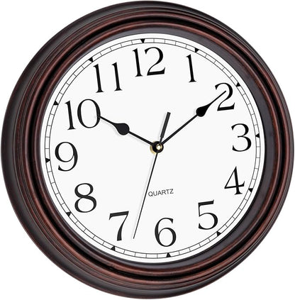 Foxtop 12 Inch Wall Clocks Battery Operated Silent Non-Ticking Classic Vintage Retro Wall Clock Decorative for Office Living Room Kitchen Home (Bronze)