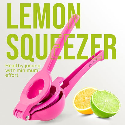 Zulay Kitchen Metal 2-in-1 Lemon Squeezer - Sturdy Max Extraction Hand Juicer Lemon Squeezer Gets Every Last Drop - Easy to Clean Manual Citrus Juicer - Easy-Use Lemon Juicer Squeezer - Dragonfruit