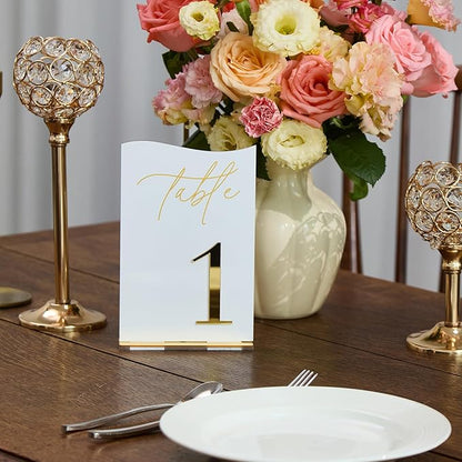 Gold Mirrored Acrylic Wedding Table Numbers Set, Self-Standing Modern Arched Signs for Reception Seating, Anniversary & Bridal Shower, Elegant Wedding Decor (5x7 Inches)