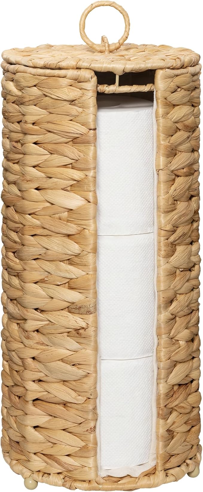 GRANNY SAYS Free Standing Toilet Paper Holder Stand with Storage, Water Hyacinth Wicker Toilet Paper Storage with Lid, Holds 3 Rolls, Tissue Holder for Bathroom with Built-in Cloth Lining
