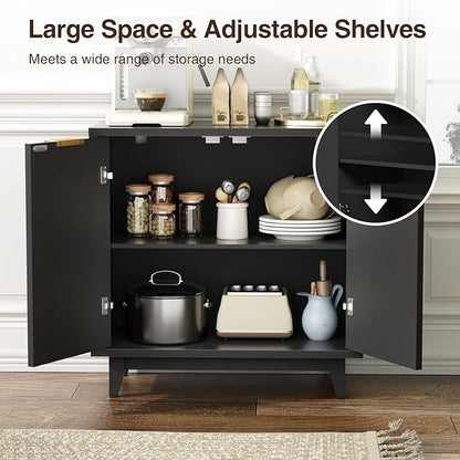 Fluted Cabinet with Storage, 2 Doors Sideboard Buffet, Mid Century Modern Accent Cabinet with Adjustable Shelves, Multifunctional Console Table with Storage for Living Room, Kitchen, Entryway