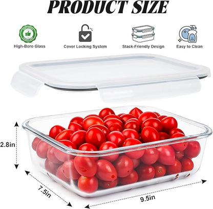 2Pack 9.8 Cups/ 78 Oz Large Glass Food Storage Containers with Lids, Glass Meal Prep Containers with Airtight Lids - BPA Free, Leakproof, Ideal for Food Storing/Serving, Microwave/Oven Safe