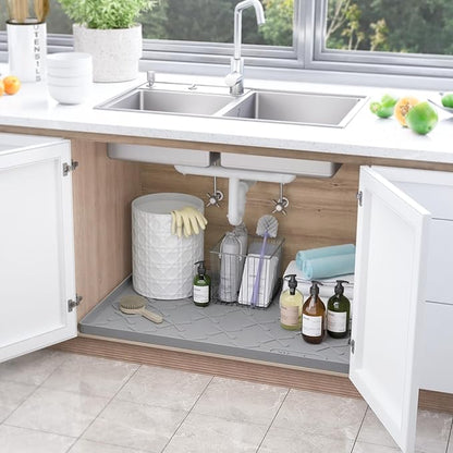 SIKADEER Waterproof Under Sink Mat 28" x 22", Silicone Mat Kitchen Cabinet Liner and Drawer Shelf, Sink Protector for Kitchen Organizers and Storage, Flexible Sink Drip Tray