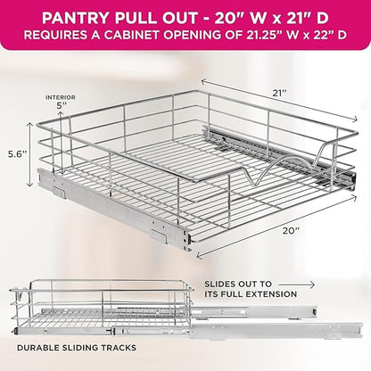 HOLDN’ STORAGE Pull Out Cabinet Organizer, Slide Out Drawer for Kitchen Cabinets & Pantry, Roll Out Shelf for Pots, Pans & Under Sink Storage, Heavy-Duty Full-Extension, 20"W x 21"D x 5"H