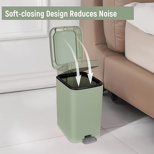 rejomiik Small Bathroom Trash Can with Lid Slim Soft Close Garbage Can Step Wastebasket Container Trash Bin for Office Bedroom Kitchen Living Room (2.6 Gallon Light Green)