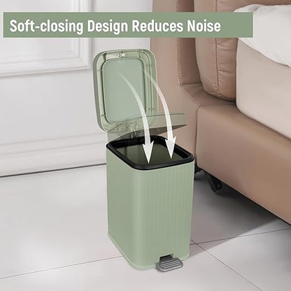 rejomiik Small Bathroom Trash Can with Lid Slim Soft Close Garbage Can Step Wastebasket Container Trash Bin for Office Bedroom Kitchen Living Room (1.9 Gallon Light Green)