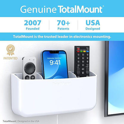 TotalMount Hole-Free Remote Holder – Eliminates Need to Drill Holes in Your Wall (Premium White Holder for 3 or 4 Remotes)