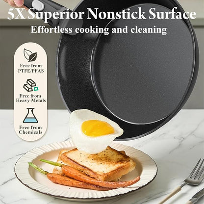19 Pcs Pots and Pans Set Non Stick Ceramic Cookware Set with Removable Handles, Non Toxic Induction Kitchen Cookware Sets RV Cookware,Dishwasher/Oven Safe PFAS/PTFE/PFOA Free,Black