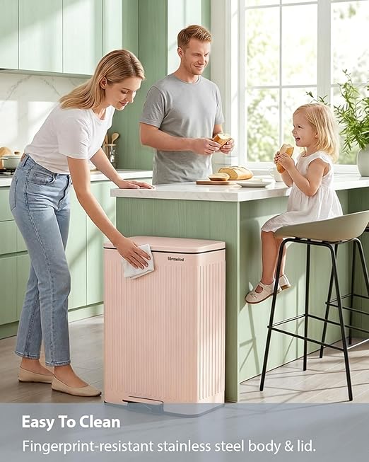 Lovewind Kitchen Trash Can, 18.5 Gallon / 70L Large Kitchen Garbage Can with Soft Close Lid – Pet Resistant, Removable Inner Bucket, Stainless Steel Trash Bin Perfect for Big Families, Pink