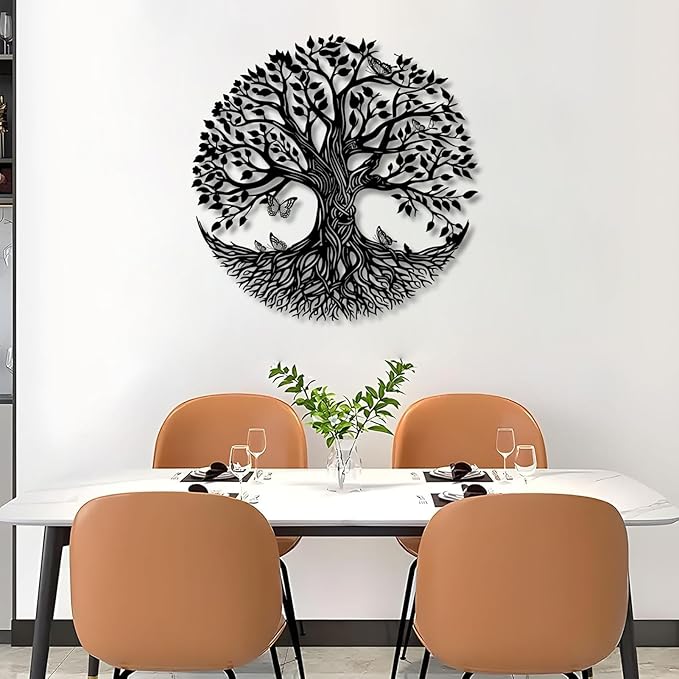 Yemwot Metal Tree of Life Wall Decor, Circle of Life Metal Trees Wall Art, Branch Art, Spiritual Decor, Modern Sculpture Decoration, Living Room Bedroom Decoration (Black-Tree 4, 35"x 35"| 90x90cm)
