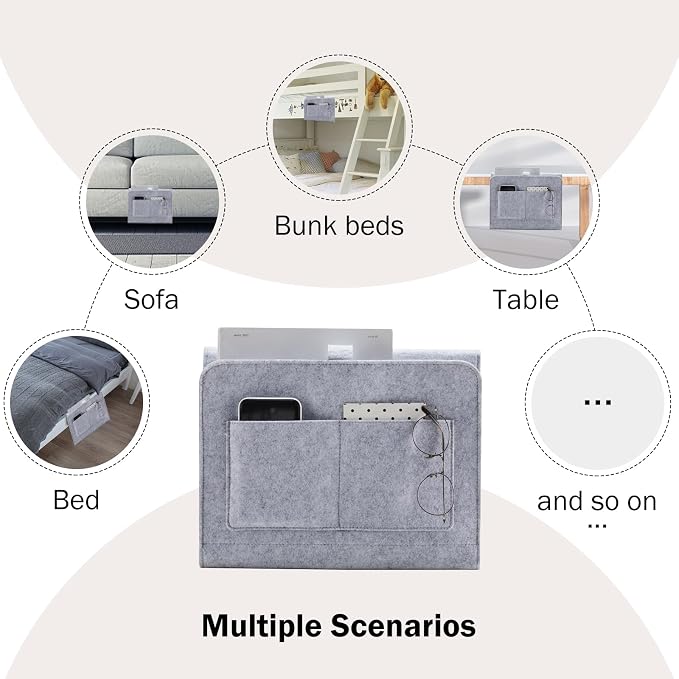 YOUDENOVA Bedside Caddy, Bedside Organizer for Dorm Room, Bunk Bed, Light Grey