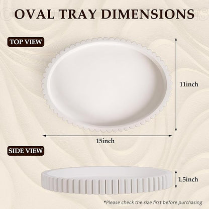 Oval Tray for Coffee Table Decor, 15" Concrete Tray, Table Centerpieces Decorative Trays for Home Decor, Modern Decorative Trays for Coffee Tables, Centerpiece Trays, White