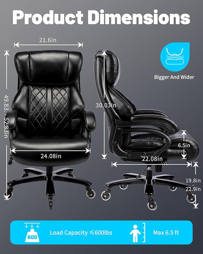 800lbs Executive Chairs, Executive Desk Chairs with Adjustable Lumbar Support, Office Chair for Heavy People, Heavy Duty Office Chair with Quiet Rubber Wheel and Extra Wide seat