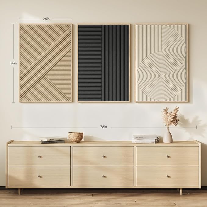 Framed 3D Textured Boho Abstract Wall Art for Living Room, Large 3 Piece Modern Neutral Minimalist Artworks, Black and Beige Geometric Sandstone Prints for Entryway Hallway Office Wall Decor, 24x36 In