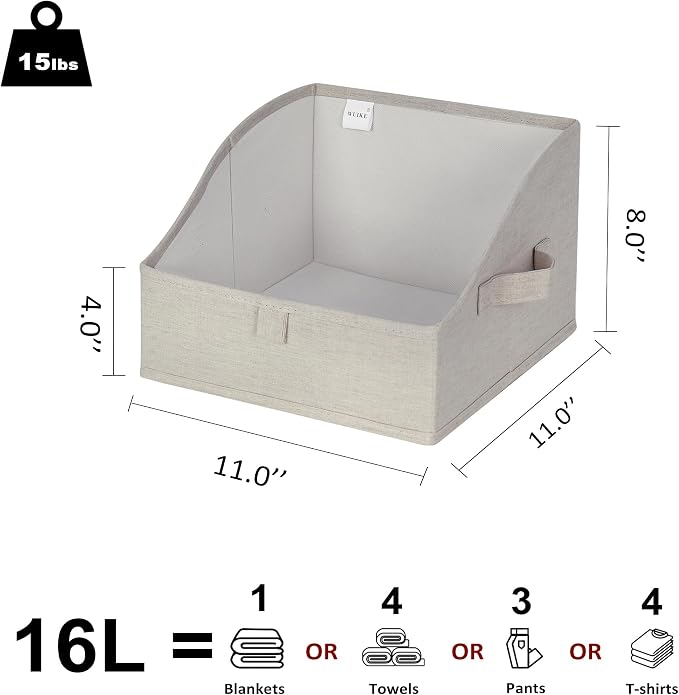 WUIKE Trapezoid Storage Bins for Closet Organizers and Storage, Fabric Closet Bins with Handles, Foldable Storage Baskets for Clothes, Purse, Blanket, Line Beige, Large, 3-Pack