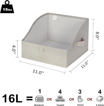 WUIKE Trapezoid Storage Bins for Closet Organizers and Storage, Fabric Closet Bins with Handles, Foldable Storage Baskets for Clothes, Purse, Blanket, Line Beige, Large, 3-Pack