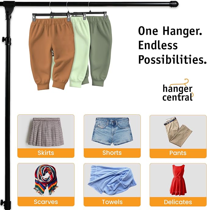 10 Inch 30 Pack Youth Pants Hangers Slim Plastic Clothes Hangers with Clips for Skirts, Shorts & Trousers Non Slip Grip, Heavy Duty Space Saver with Swivel Hook Black Organizer
