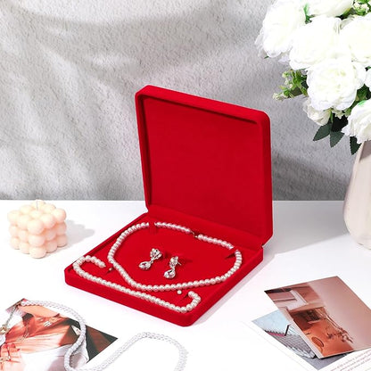4 Pcs Velvet Jewelry Set Box Jewelry Display Case Earring Ring Bracelet Necklace Gift Box Pearl Necklace Storage Case for Mother's Day Wedding Travel Anniversary(Wine Red)