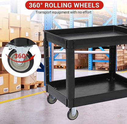 2-Shelf Foldable Utility Cart, 45"X25" Rolling Service Cart with 500LB Capacity, Heavy-Duty Storage Cart with Wheels for Warehouse, Garage, Home Use,Black