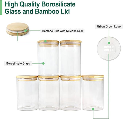 Urban Green Glass Jars with Airtight Lids, Airtight Glass Canisters with Locking Lids, (Bamboo-20oz)