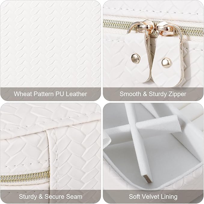 DesignSter Travel Jewelry Case for Woman, Small Travel Jewelry Box with Mirror,4.72×4.72×3.54 inches,Portable Design Travel Jewelry Organizer,Double Headed Zipper