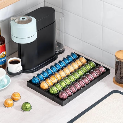 Coffee Pod Holder Drawer Organizer Insert for Counter,Nespresso Pod Holder DIY Magnetic Connect Black Metal(4 Packs)