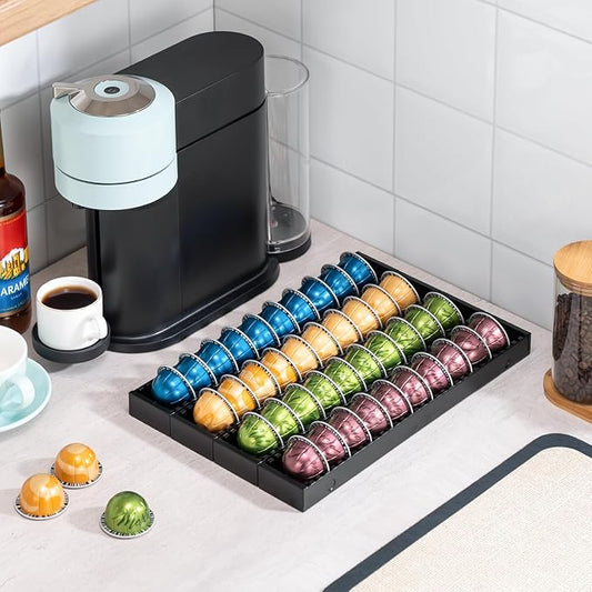 Coffee Pod Holder Drawer Organizer Insert for Counter,Nespresso Pod Holder DIY Magnetic Connect Black Metal(4 Packs)