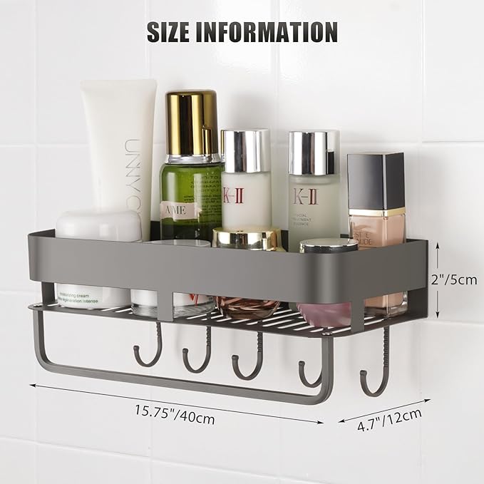 Shower Caddy, 15.7 inch Stainless Steel Shower Shelves for Inside Shower with Hooks & Towel Bar - Space-Saving Bathroom Organizers and Storage for Showers, Kitchens