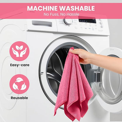 SIFANGKE Microfiber Cleaning Cloth, 12 Pack HotPink Cleaning Rags for Housekeeping, Reusable Microfiber Towels for Car, Kitchen, Bathroom and Household Cleaning Supplies, 11.8"X11.8"