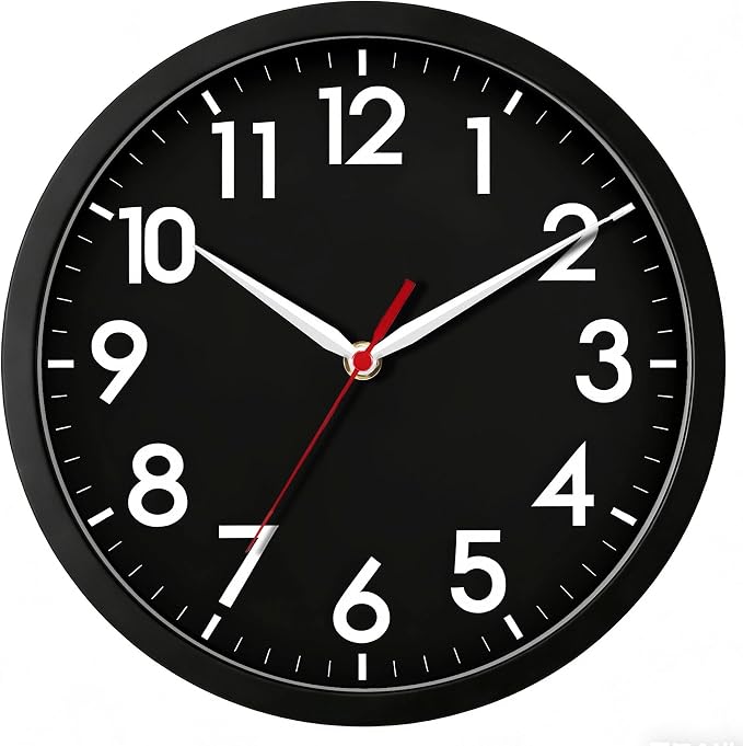 AKCISOT Wall Clock 8 Inch Silent Non-Ticking Modern Clocks Battery Operated - Analog Small Classic for Office, Home, Bathroom, Kitchen, Bedroom, School(Black)