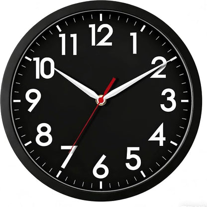 AKCISOT Wall Clock 8 Inch Silent Non-Ticking Modern Clocks Battery Operated - Analog Small Classic for Office, Home, Bathroom, Kitchen, Bedroom, School(Black)