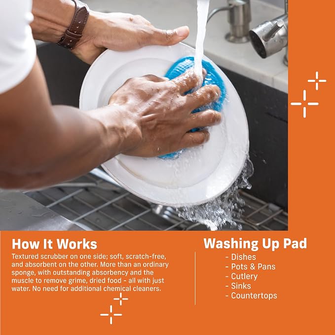 E-Cloth Washing Up Pad, Premium Microfiber Non-Scratch Kitchen Dish Scrubber Sponge, Ideal for Dish, Sink and Countertop Cleaning, 100 Wash Guarantee, Yellow, 1 Pack