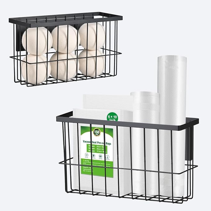 2-Pack Magnetic Laundry Basket, Dryer Ball Holder Lint Bin for Laundry Room | Magnetic Metal Laundry Storage