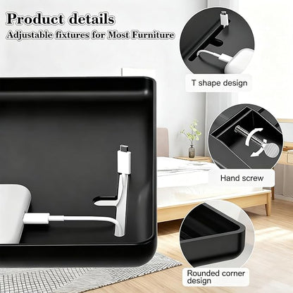 Bedside Shelf for Bunk Beds, Clip On Bed Table with Charging Cable Organizer, Floating Nightstand for Small Spaces, Dorm Room & Kids Room Essentials, Black