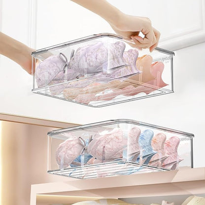 DILIBRA Socks Underwear Drawer Organizer for Closet, 16 Compartment Removable Divided Plastic Clear Sock Storage Box with Lid, Underwear Storage Tie Organizer Box for Bra Socks Ties Scarf Tea Bag