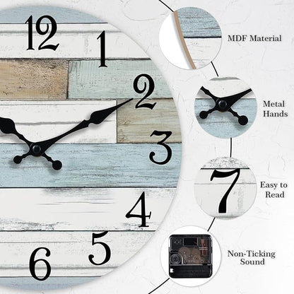 KECYET Wall Clock Battery Operated 12 Inch Silent Non Ticking Coastal Design Country Rustic Retro Decorative for Bathroom Kitchen Living Room Bedroom