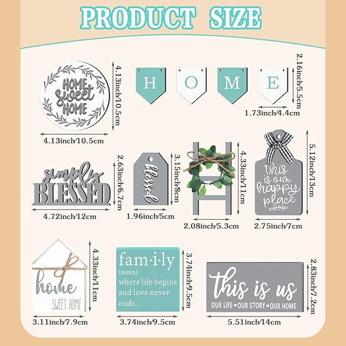 11 pcs Home Tiered Tray Decor This is us Rustic Farmhouse Tiered Tray Decorations Set Home Wooden Signs Vintage Farm Animal Farmhouse Tabletop Wood Signs for Kitchen Table Shelf Decor