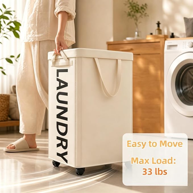 Optish 140L Laundry Hamper with Wheels, Rolling Laundry Basket with Removable Mesh Bag, Extra Large Clothes Hamper on Wheel for Bedroom, Bathroom, Dorm Room Essentials, White