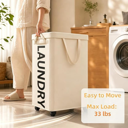 Optish 140L Laundry Hamper with Wheels, Rolling Laundry Basket with Removable Mesh Bag, Extra Large Clothes Hamper on Wheel for Bedroom, Bathroom, Dorm Room Essentials, White
