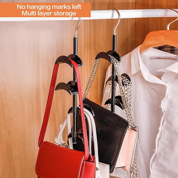 Purse Organizer Purse Organizer for Closet Purse Hanger-360 °Rotation,Curved Design, No Fear of Deformation of The Bag Strap，Premium and Smooth Purse Hook (Black 1 Piece)
