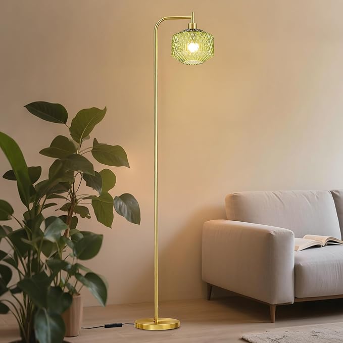 MAYNA Glass Floor lamp Living Room, Modern Vertical lamp, Remote Control Switch with Glass lampshade, 67-inch high lamp Suitable for Bedroom and Study (2700K LED Bulb Included)