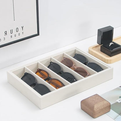 Bedside Organizer - Multi-use Holder for Desk Drawer, Nightstand, Desktop - Catchall Tray for Jewelry, Sunglasses, Phone, Watch, Perfume, Lipstick (Beige 5Grid)