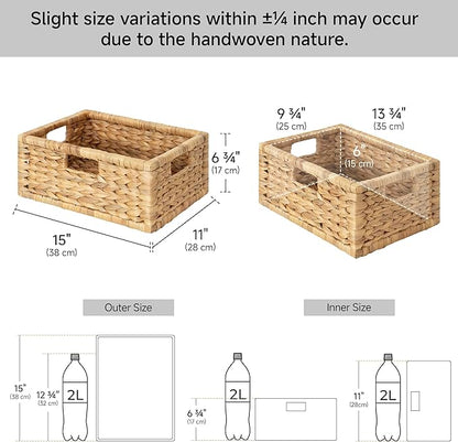 StorageWorks Wicker Basket for Organizing, Pantry Organizer with Wooden Frame, Water Hyacinth Storage Basket for Shelves