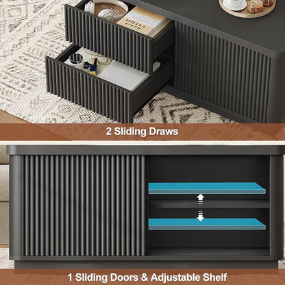 Itaar 39.4'' Lift Top Coffee Table with Storage, Fluted Coffee Tables for Living Room, Square Coffee Table with Large Hidden Compartment & 2 Drawrs & Adjustables Shelves, Black
