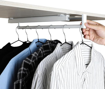 Pull Out Closet Rod - White, 21-1/4 Inch, Telescopic Trouser Rack for Shallow Cabinet, Organize Pants & Clothes